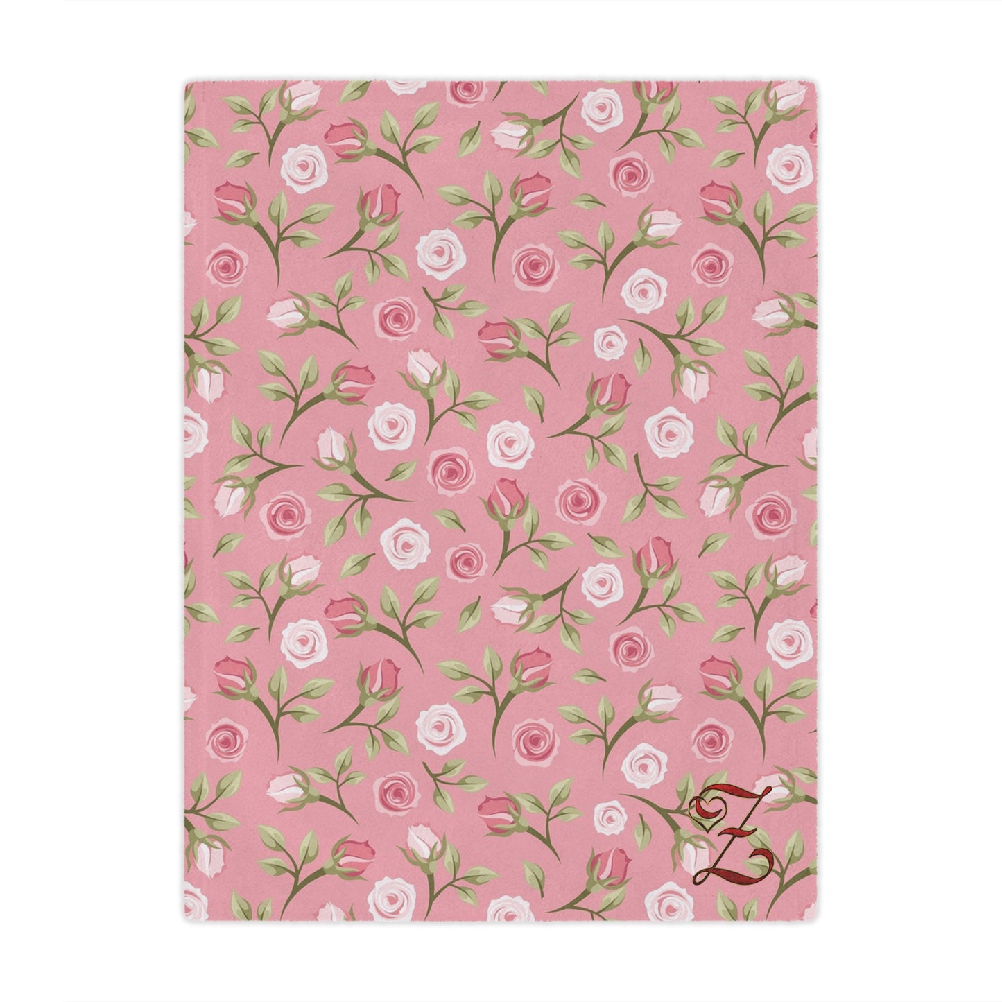 Pink Rose Floral Minky Blanket — Soft Monogrammed "Z" Throw for Nursery, Baby Shower & Gift