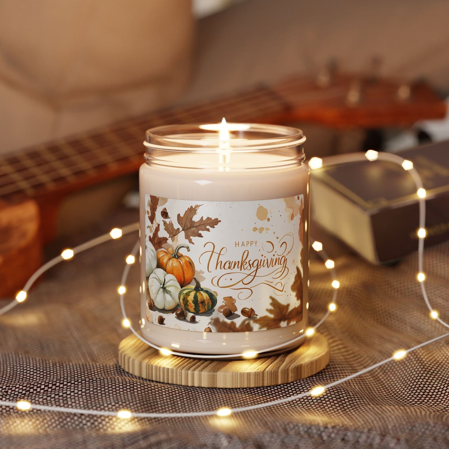 Thanksgiving Scented Soy Candle - 9oz Fall Pumpkin & Autumn Leaves Jar Candle