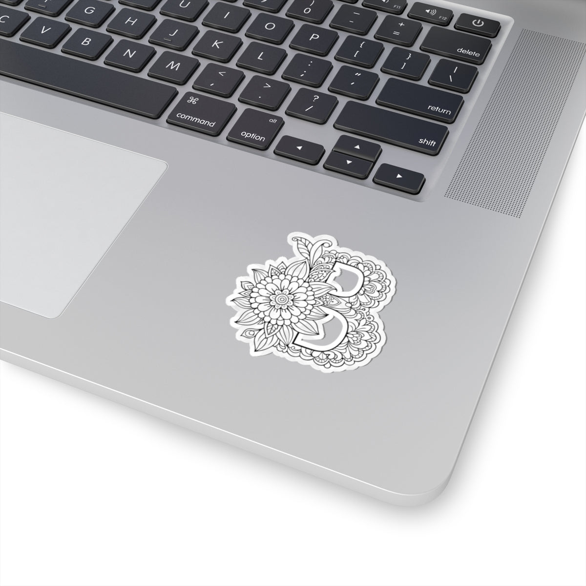 Floral Mandala Letter B Sticker — Decorative Kiss-Cut Decal for Laptops & Journals