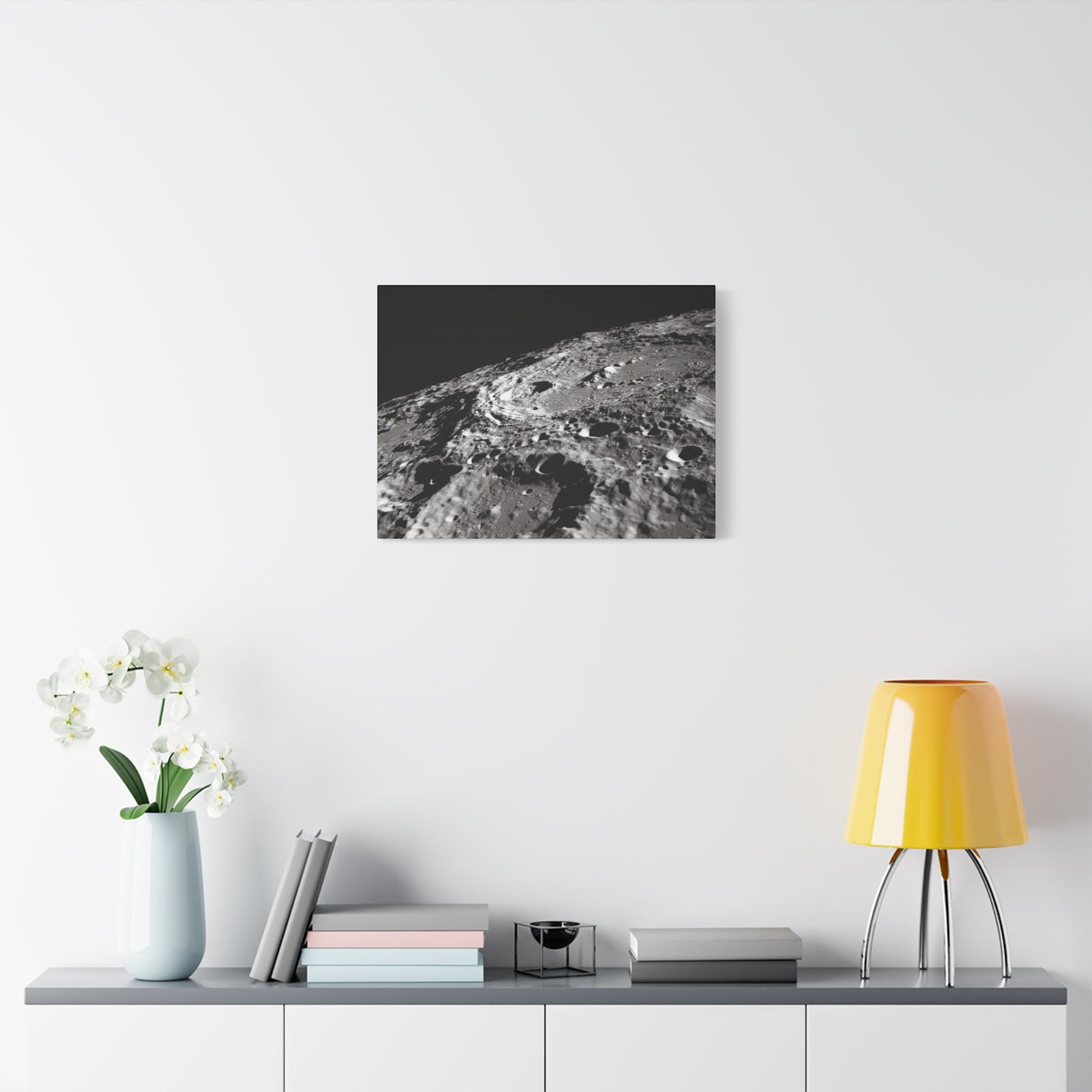 Lunar Surface Matte Canvas Print — Black & White Moon Crater Wall Art