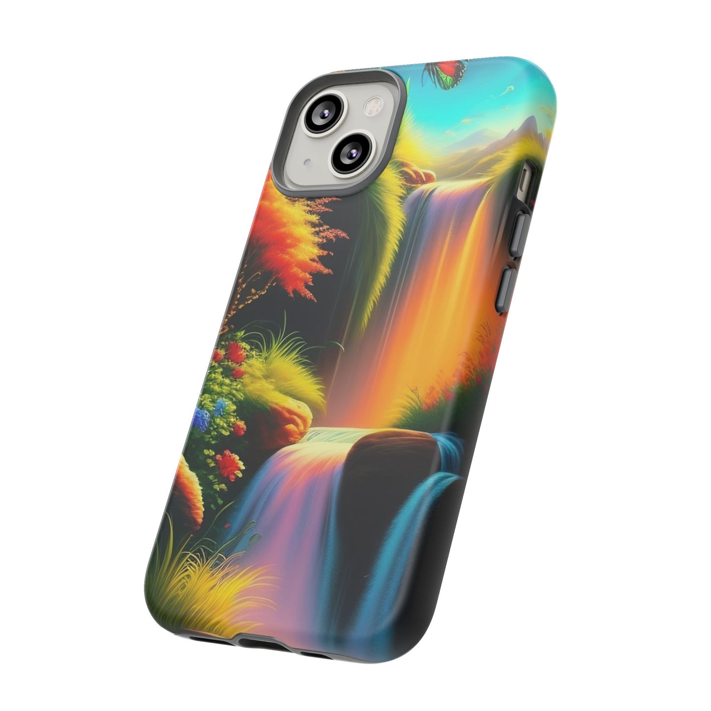Phone Case - Vibrant Waterfall Landscape with Butterfly | Colorful Nature Protective Case