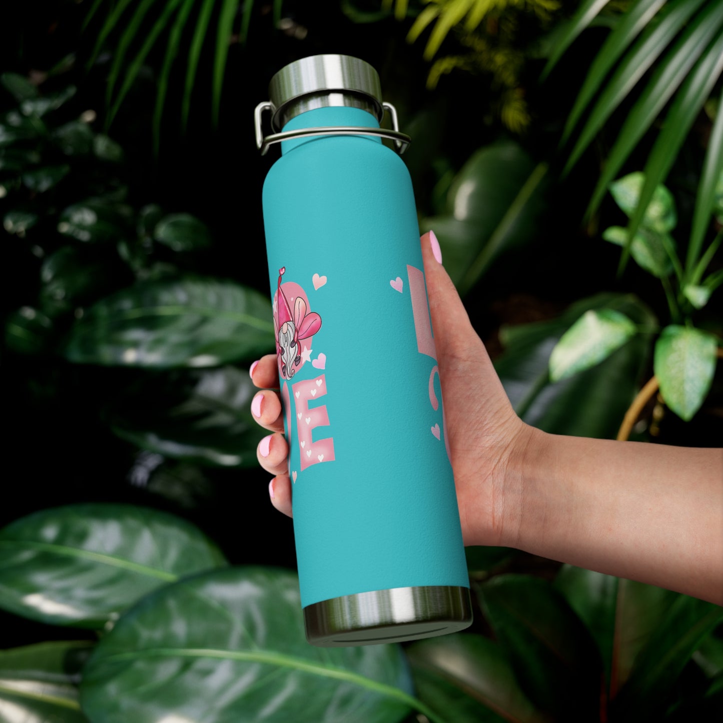 22oz Insulated Bottle — Red 'LOVE' Floral Valentine Water Bottle