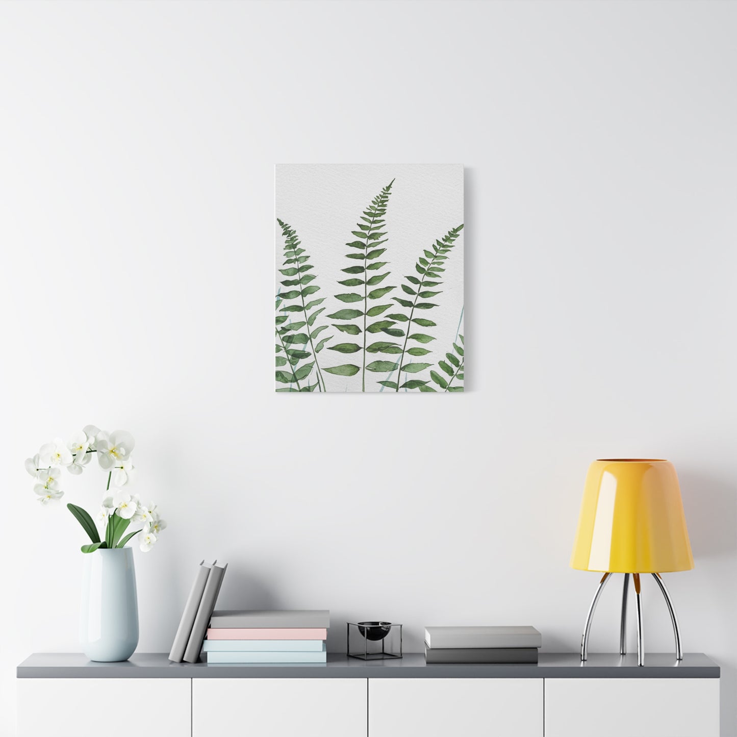 Fern Watercolor Canvas Art – Botanical Matte Stretched Wall Print