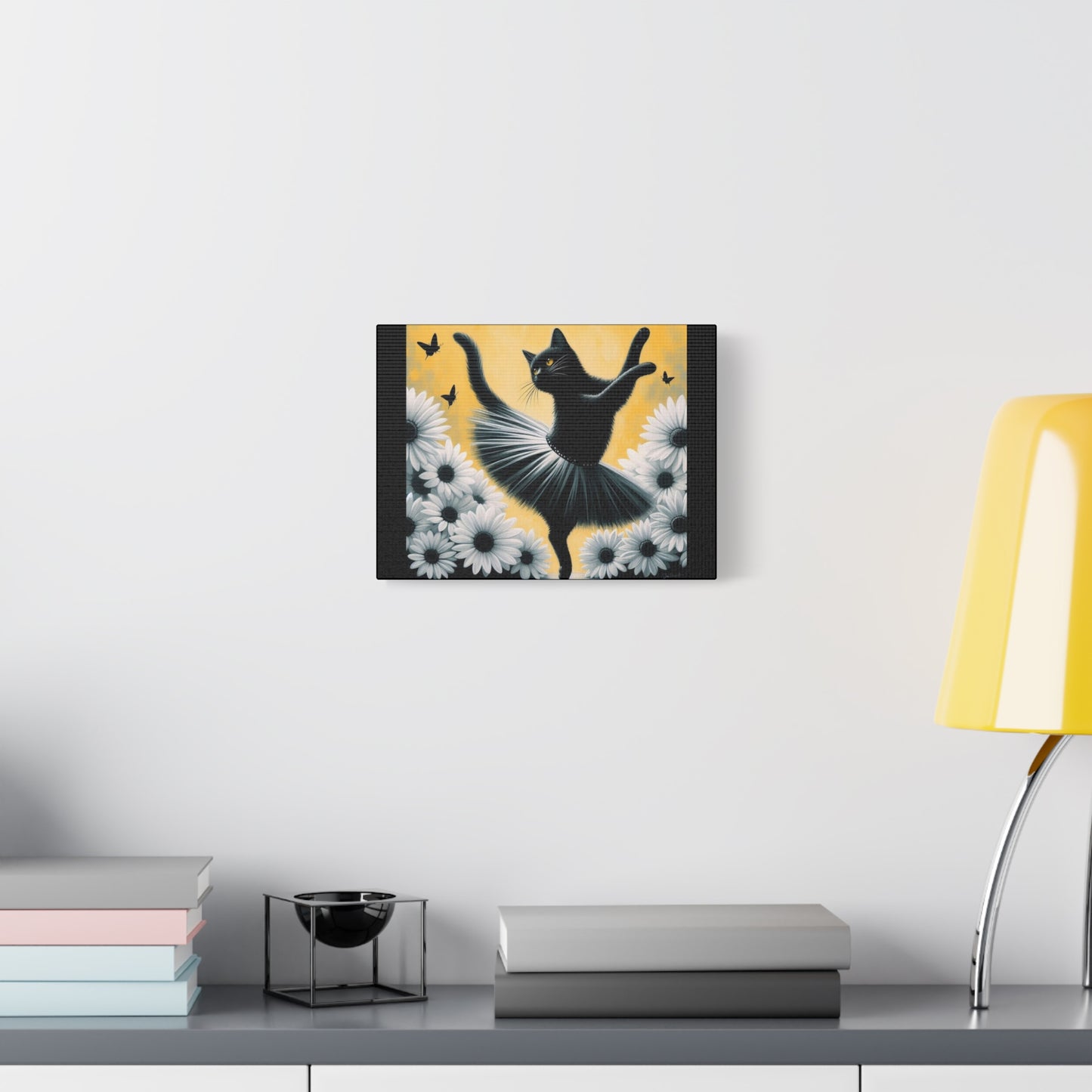 Ballet Black Cat Canvas Print — Whimsical Cat Ballerina Wall Art