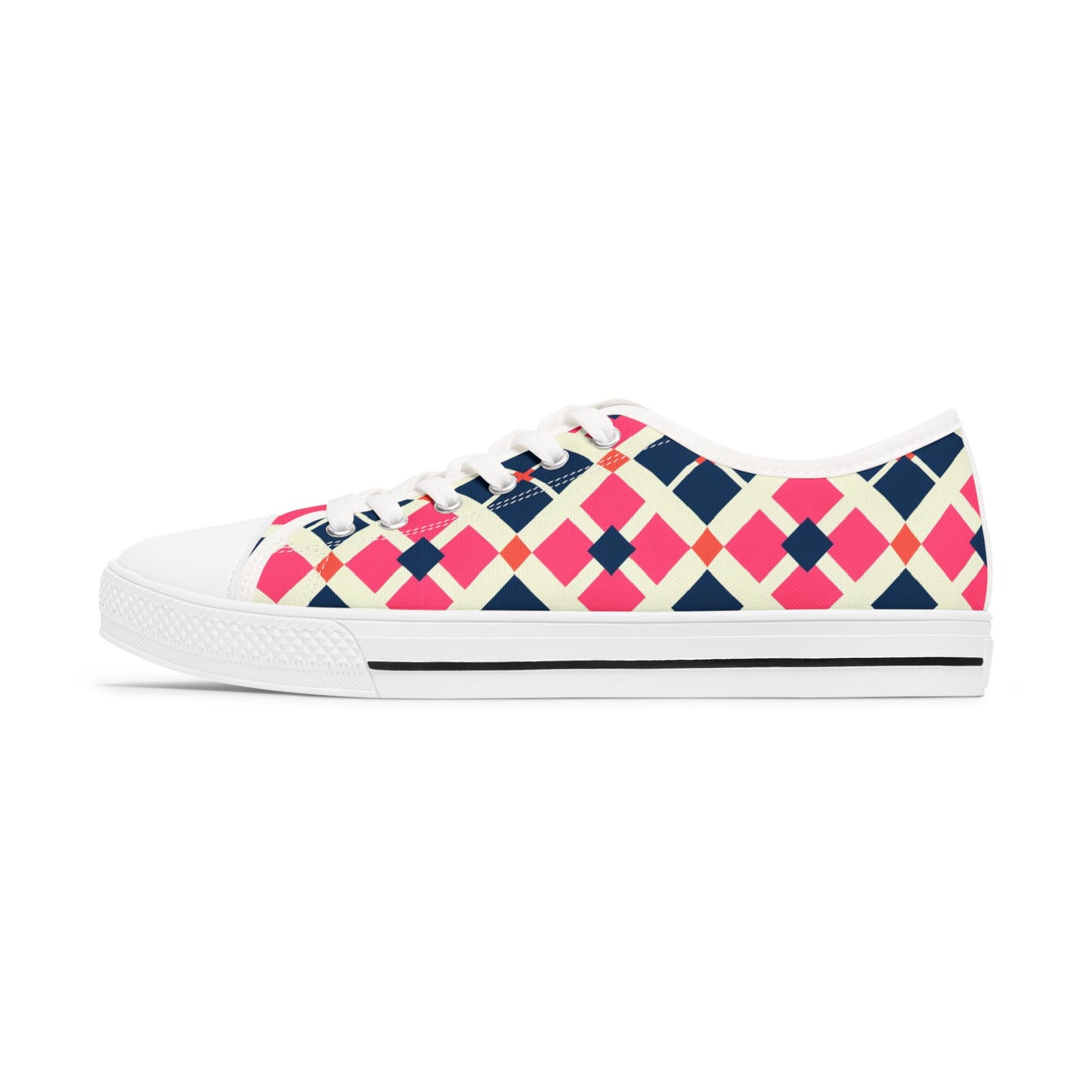 Argyle Pattern Low Top Sneakers — Pink Navy Geometric Casual Shoes