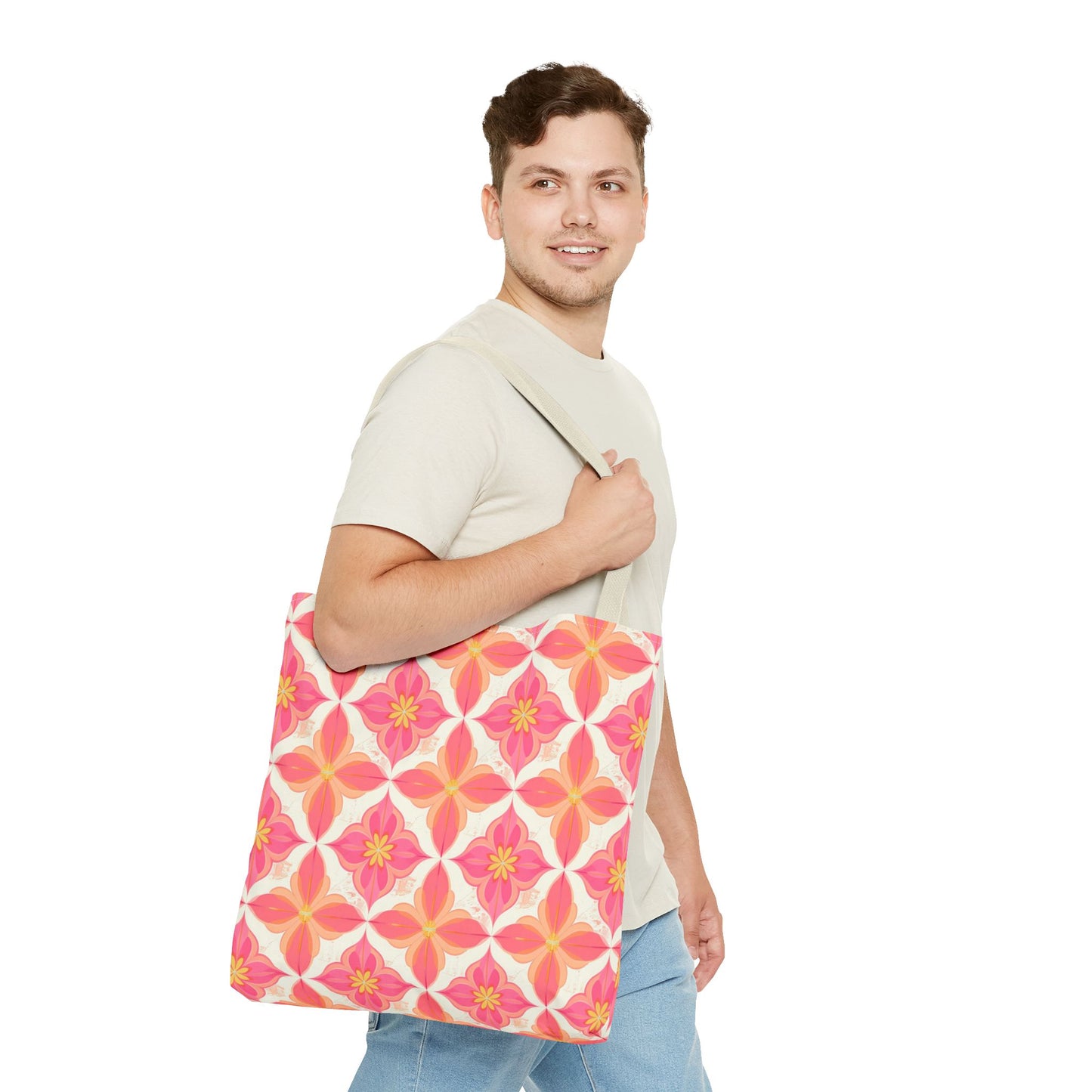 Pink Floral Geometric Tote Bag —  Reusable Shopper