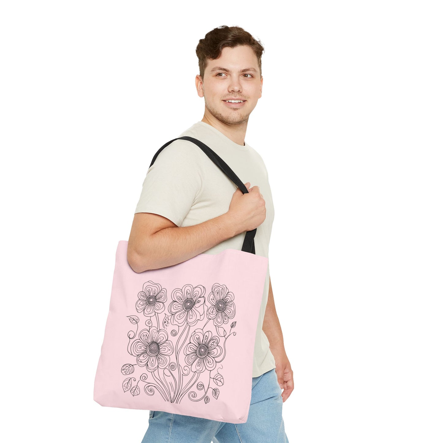 Floral Doodle Pink Tote Bag — Hand-Drawn Flower Design