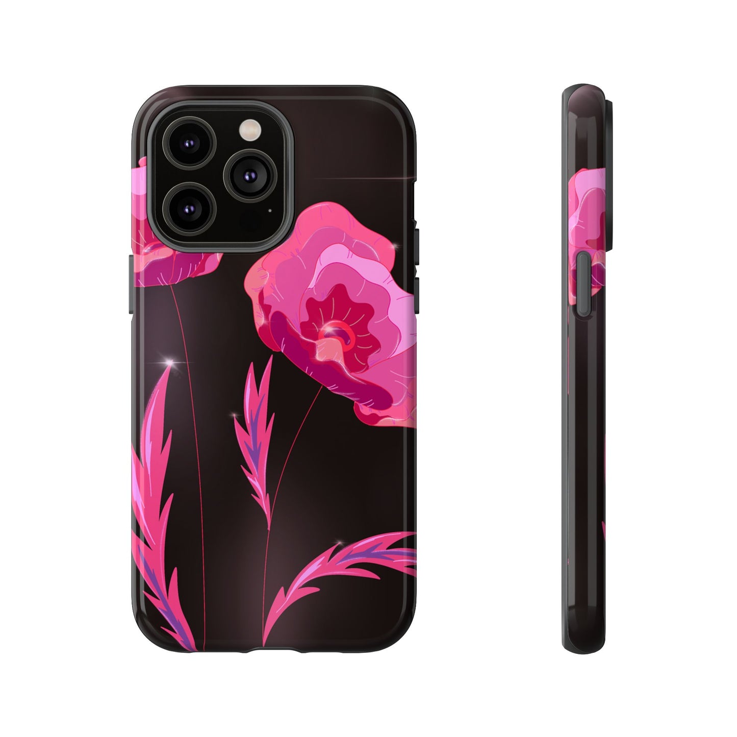 Floral iPhone Case | Tough Cases with Pink Poppy Design, Elegant Flower Phone Cover, Gift for Her, Spring Accessories, Chic Tech