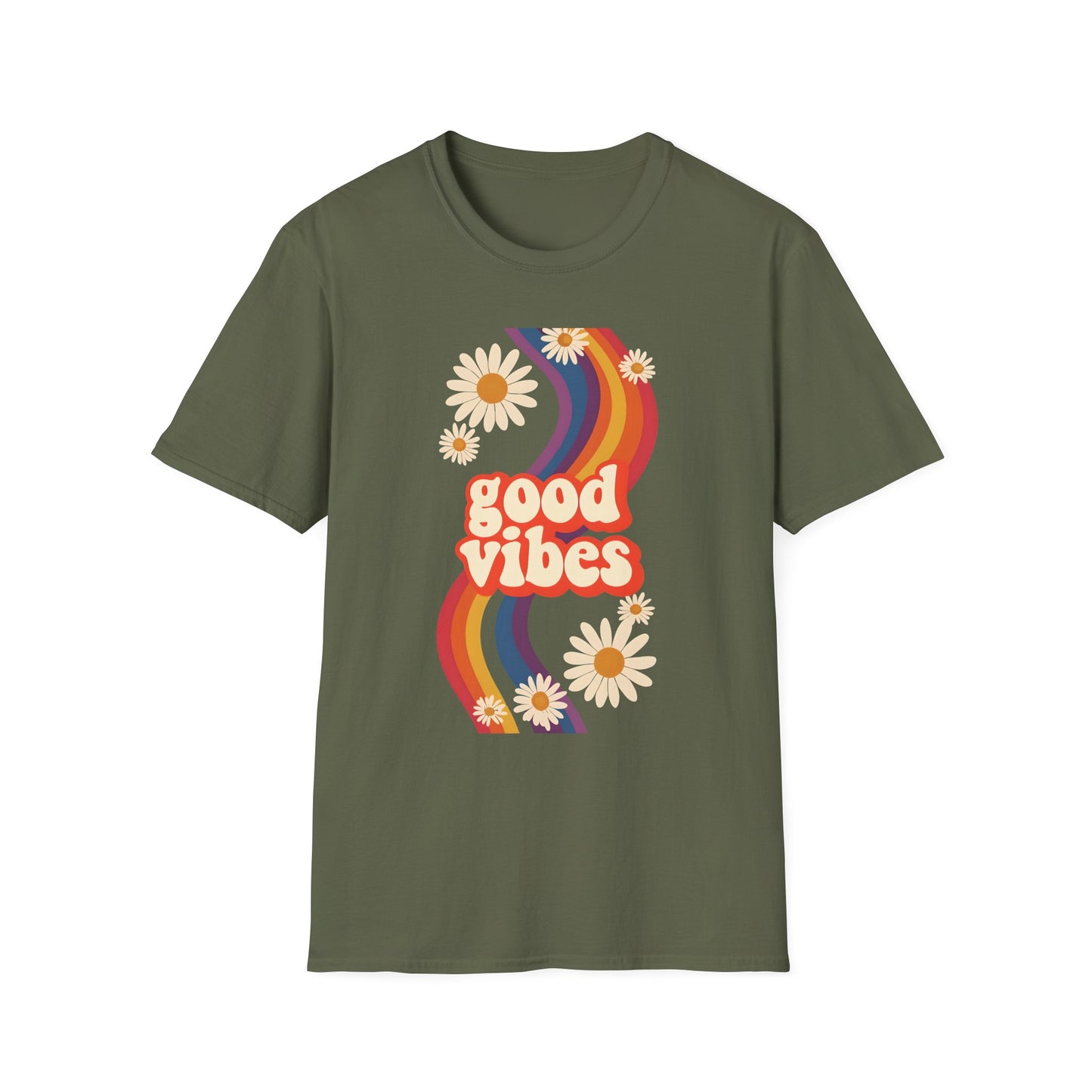 Good Vibes Unisex Softstyle T-Shirt, Retro Sunshine Tee, Positive Energy Shirt, Festival Apparel, Gift for Friends