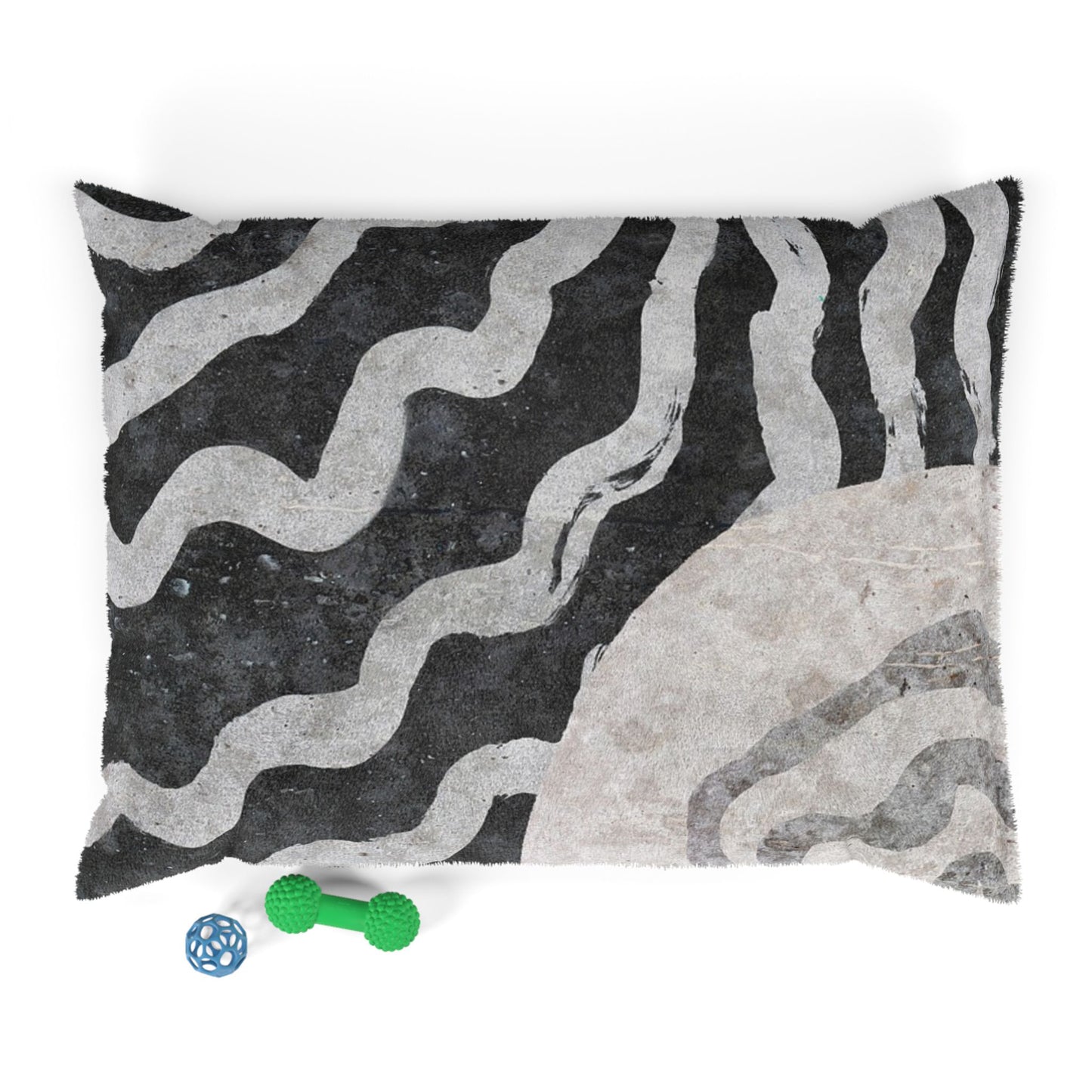 Abstract Wave Pattern Pet Bed — Plush Black & Gray Dog & Cat Cushion