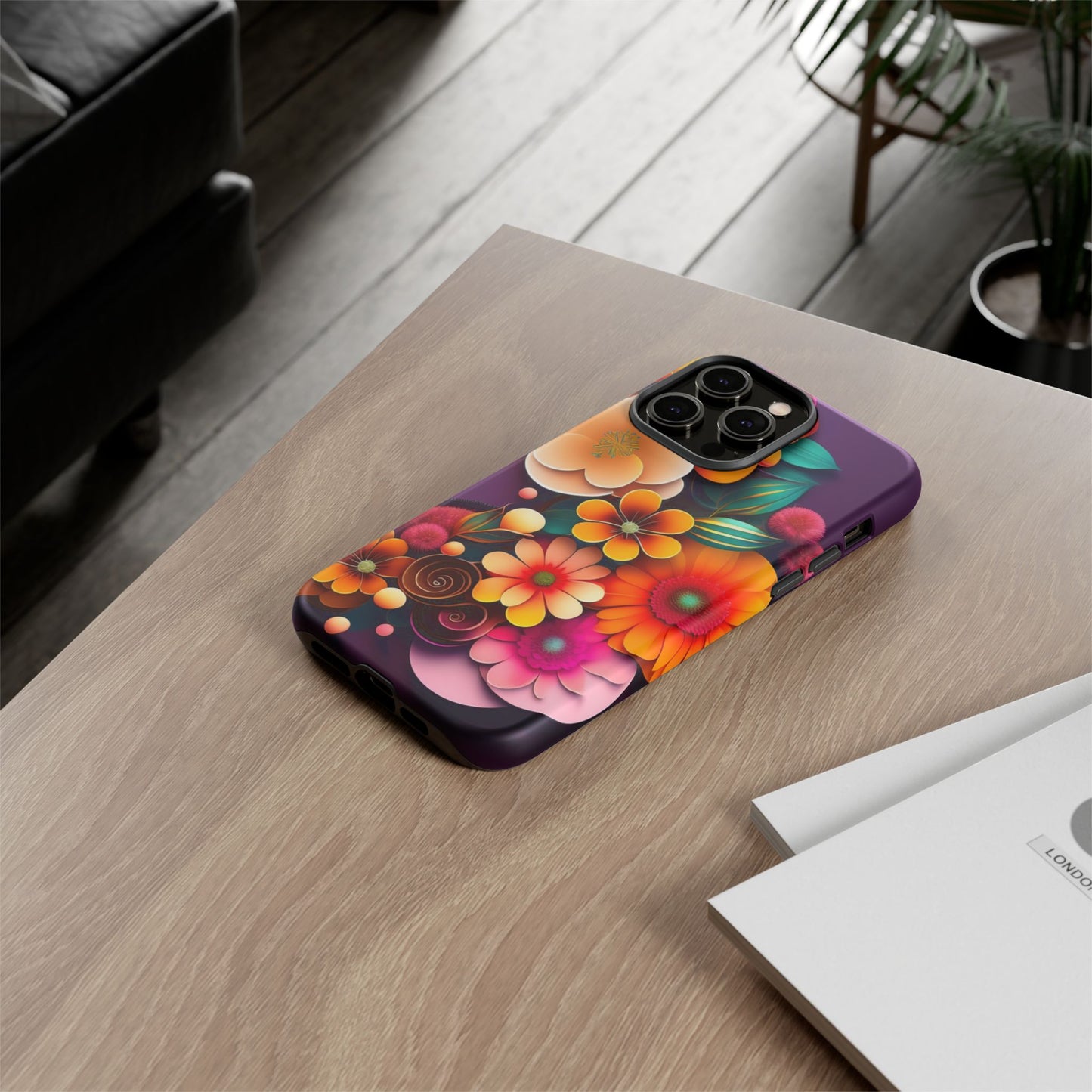 Floral Burst Tough Phone Case — Colorful Retro Flowers Protective Cover