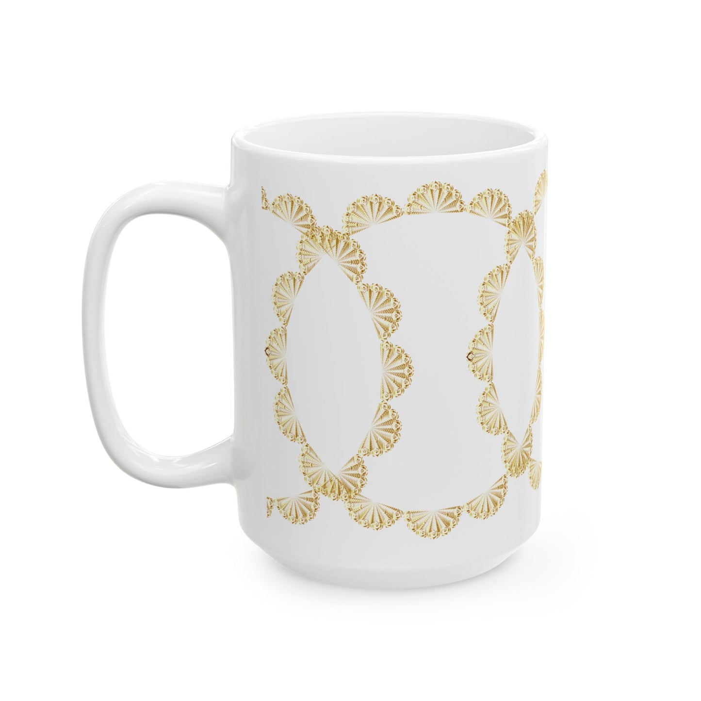 Gold Scallop Frame Ceramic Mug – Elegant Decorative Coffee Cup (11oz & 15oz)