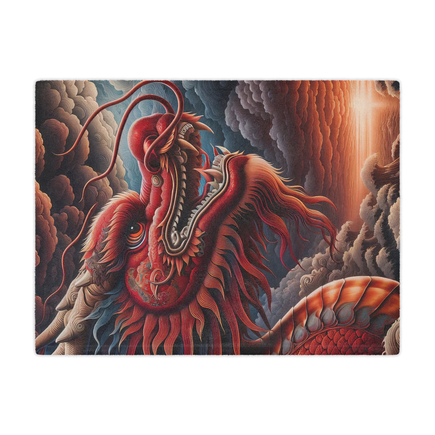 Red Dragon Minky Blanket — Soft Plush Throw with Fiery Asian Dragon Art
