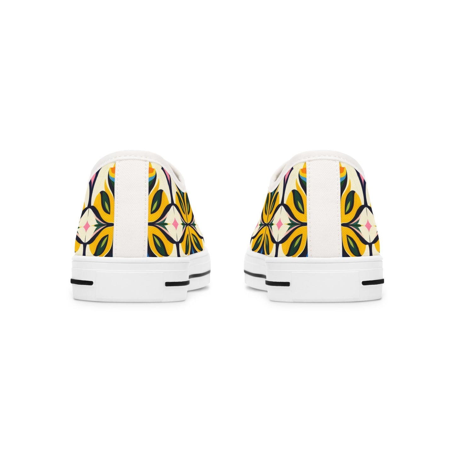 Floral Geometric Low Top Sneakers — Yellow Retro Tile Pattern