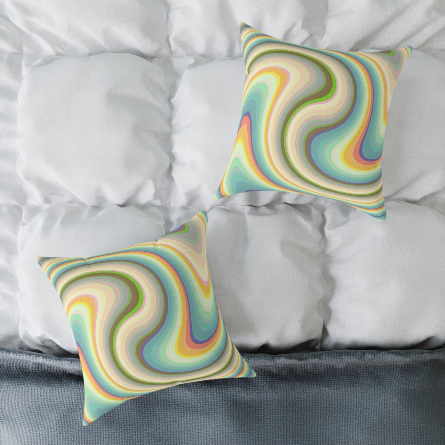 Swirl Retro Throw Pillow — Psychedelic Pastel Wave Decorative Cushion