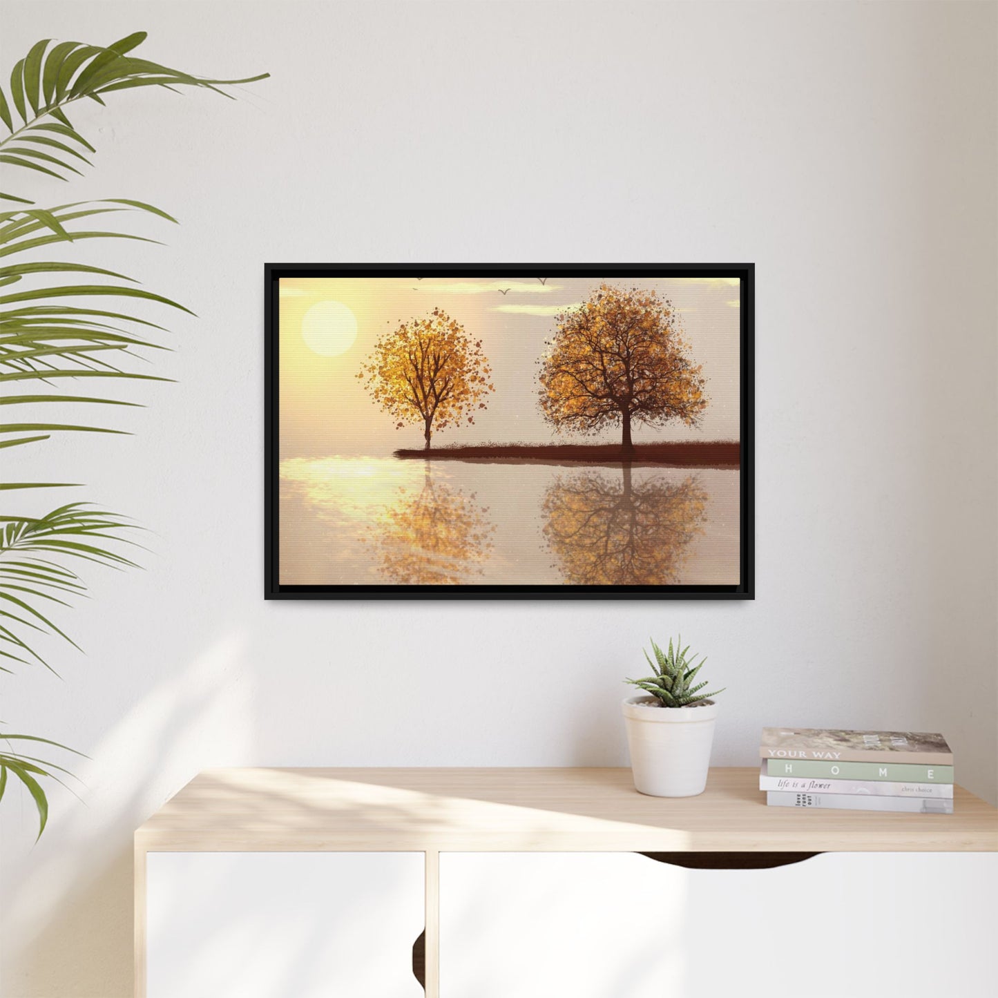 Framed Matte Canvas Wall Art — Golden Autumn Trees Reflection