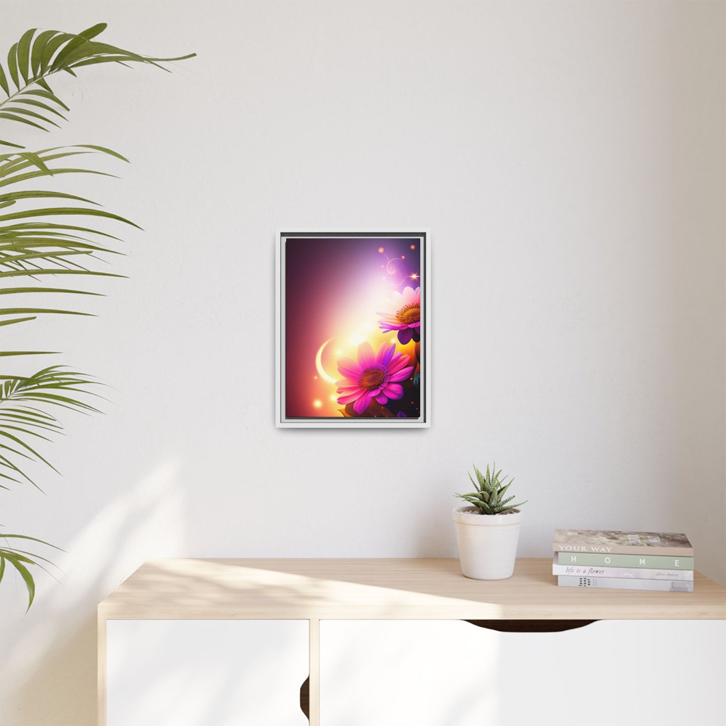 Framed Floral Canvas Art — Pink Daisies Sunset Wall Print