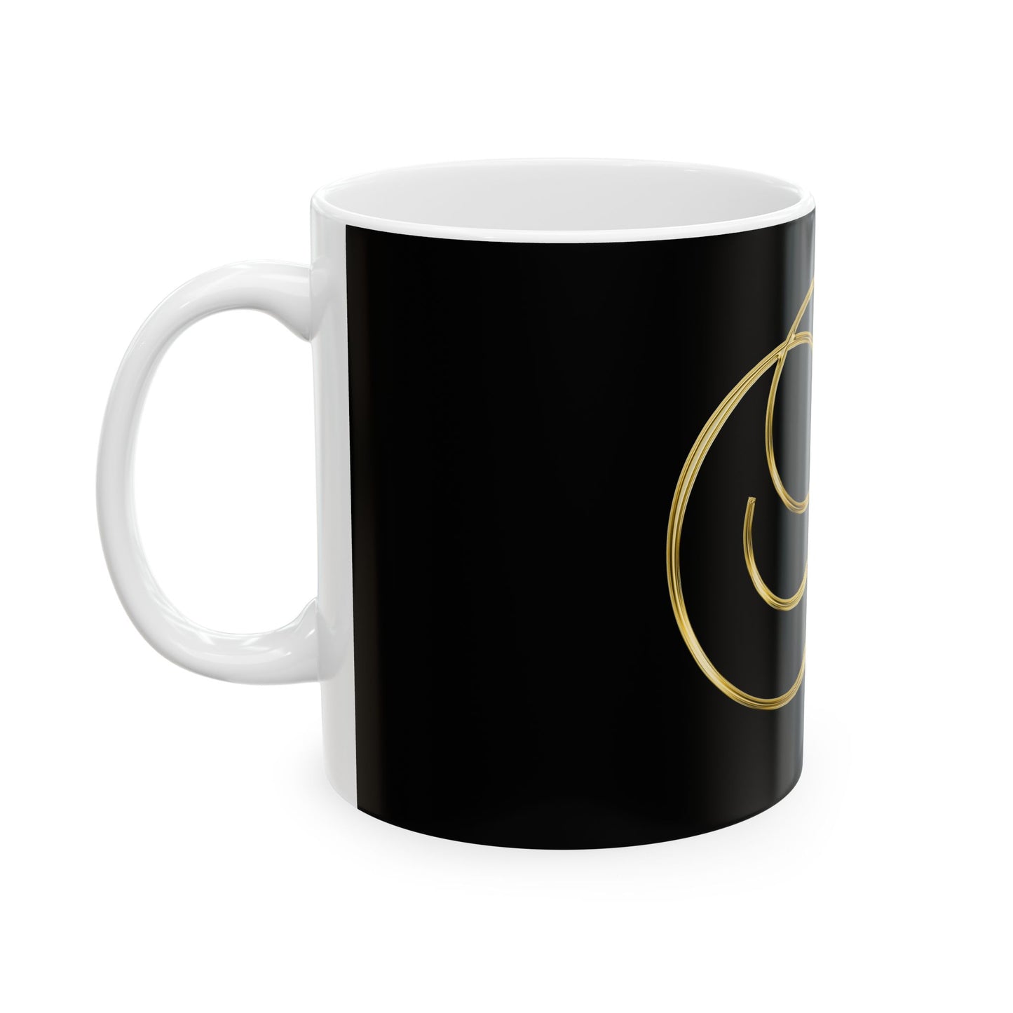Monogram 'D' Gold Script Ceramic Mug — Elegant Initial Coffee Cup (11oz, 15oz)