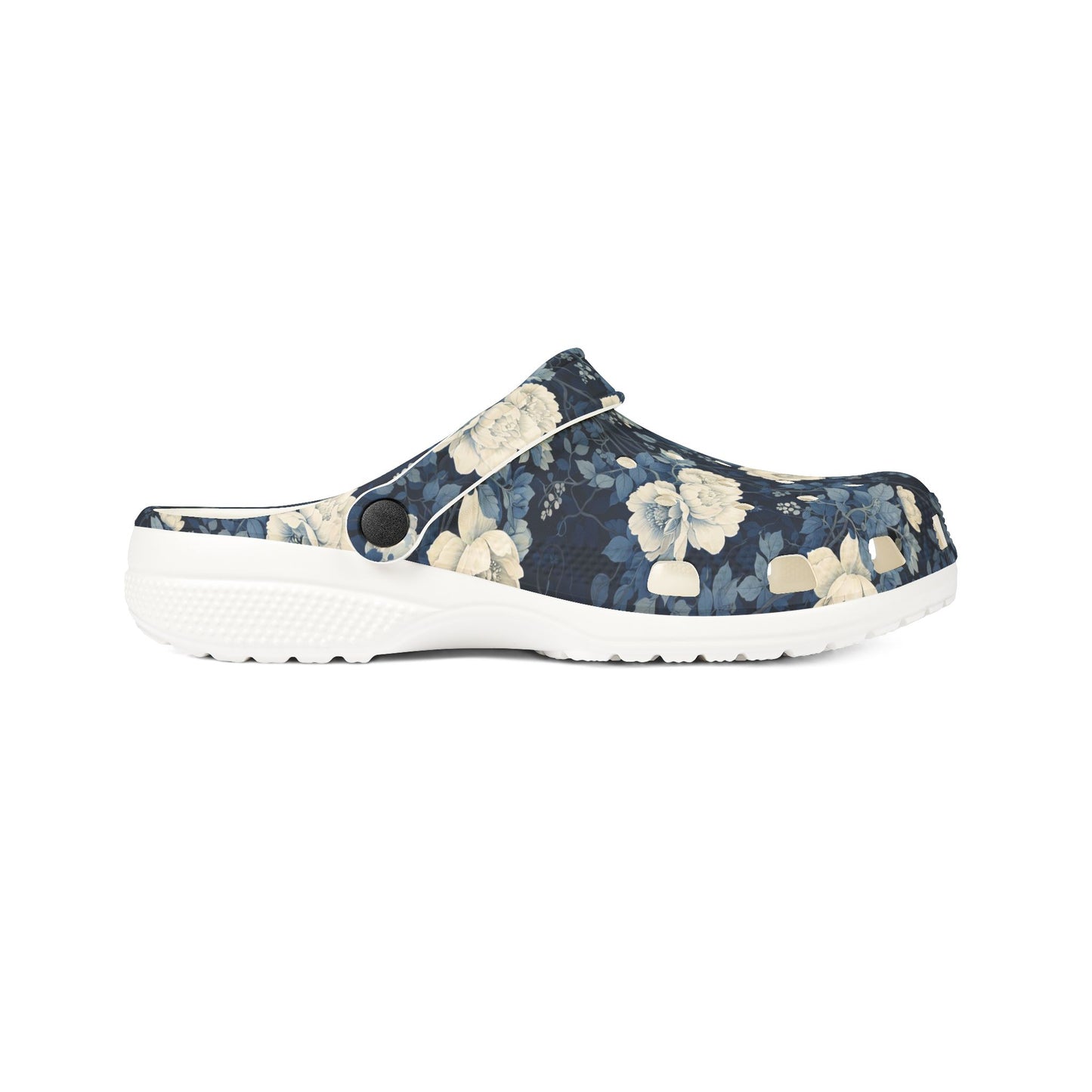 Floral Clogs - Vintage Blue Rose Slip-On Shoes