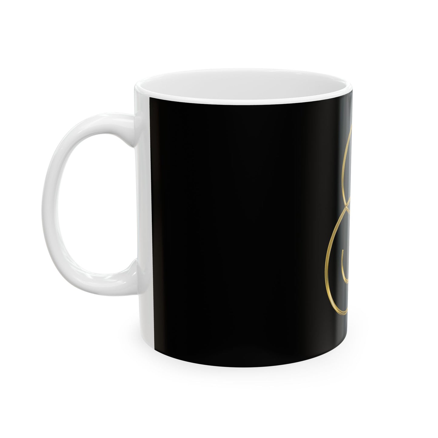 Monogram 'G' Gold Script Ceramic Mug — Elegant Personalized Initial Coffee Cup (11oz, 15oz)