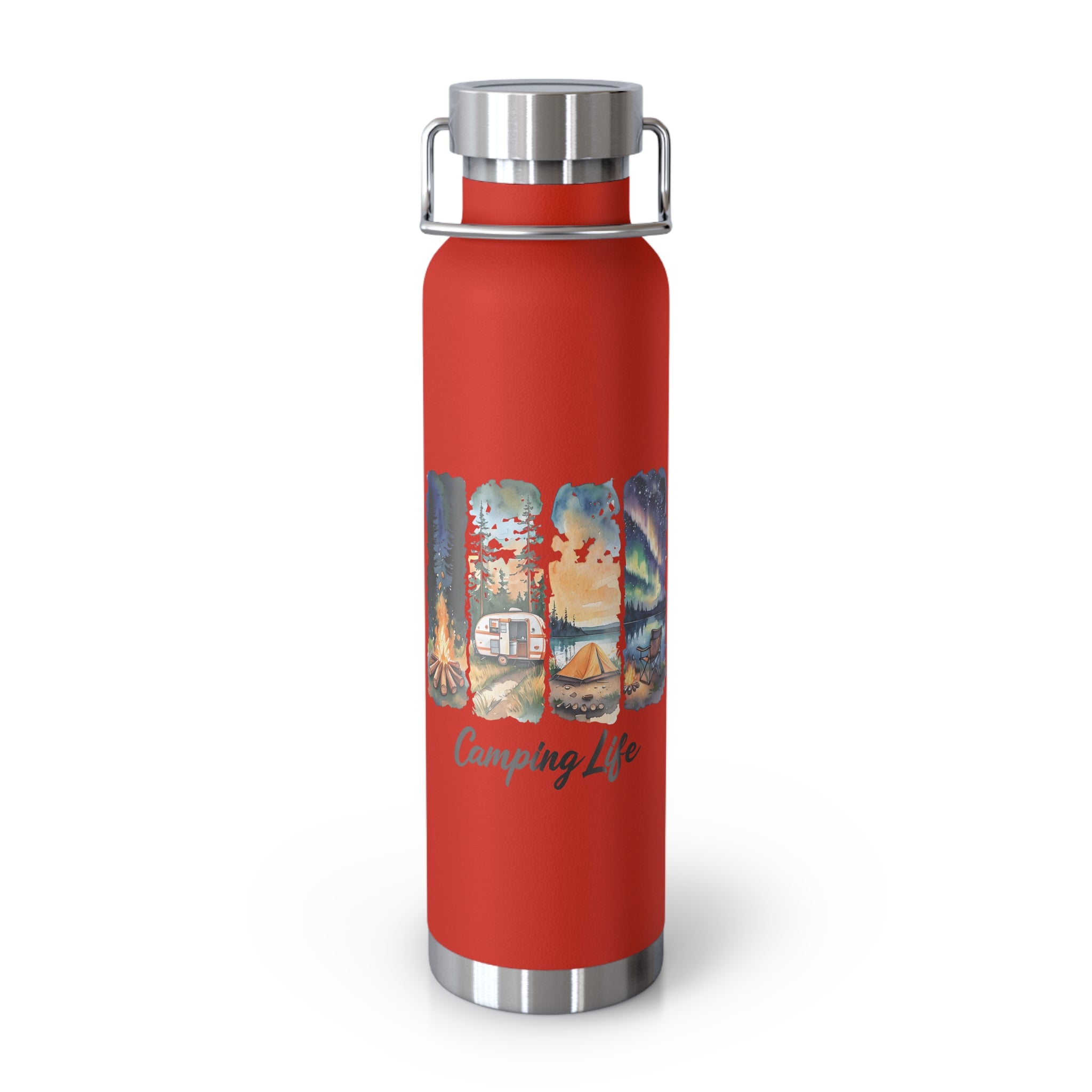 Insulated Camping Water Bottle 22oz — 'Camping Life' Outdoor Vacuum Flask