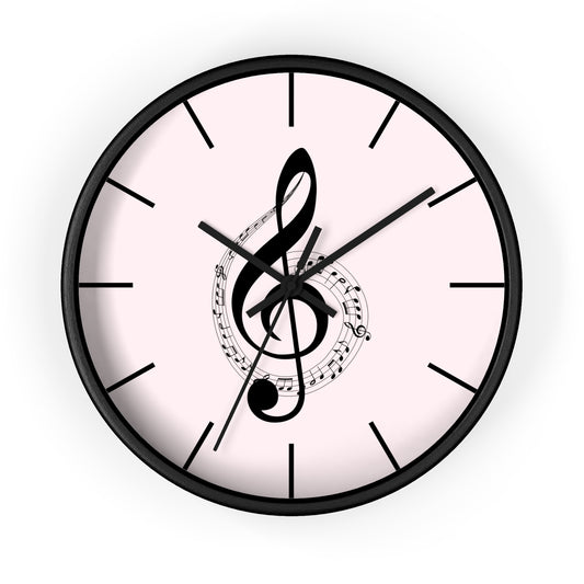 Musical Treble Clef Wall Clock — Pink Music Note Timepiece for Music Lovers