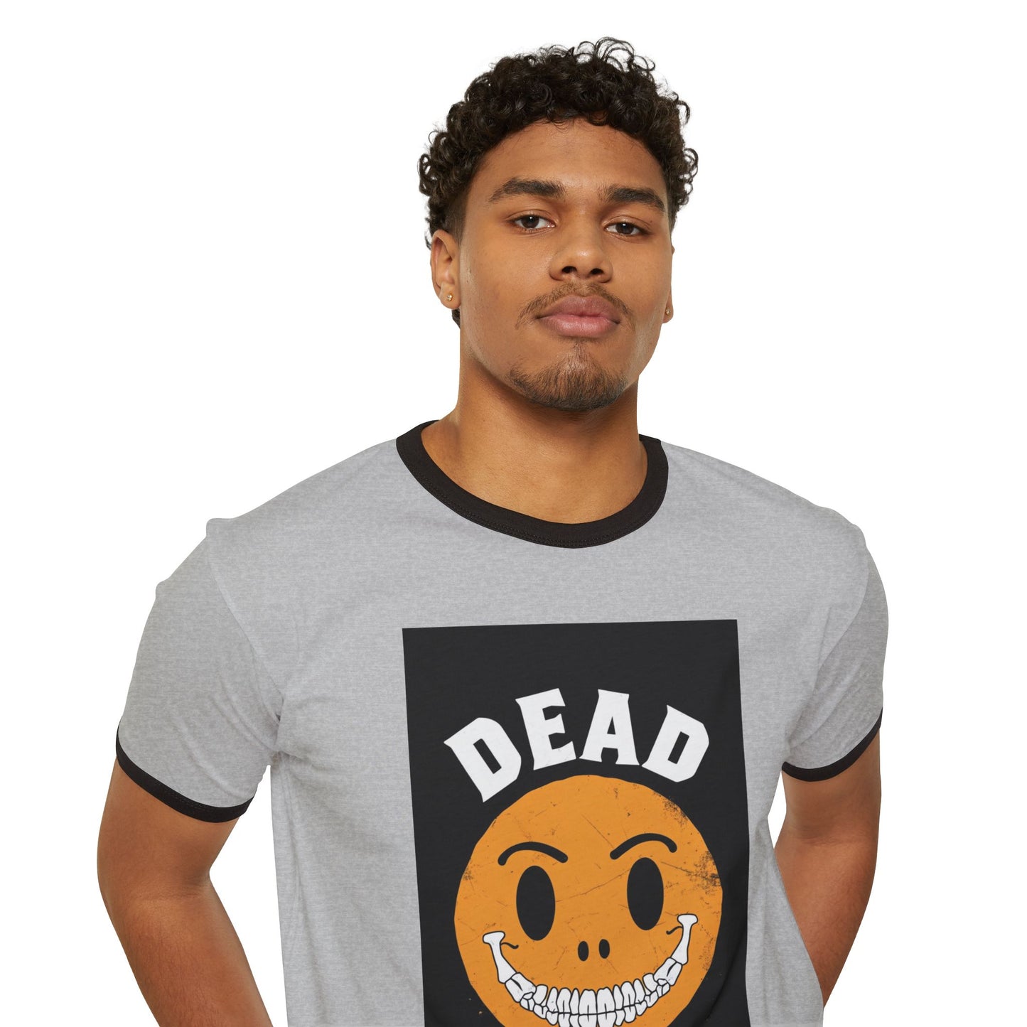 Ringer T-Shirt — 'Dead Inside' Grinning Smiley Graphic Tee