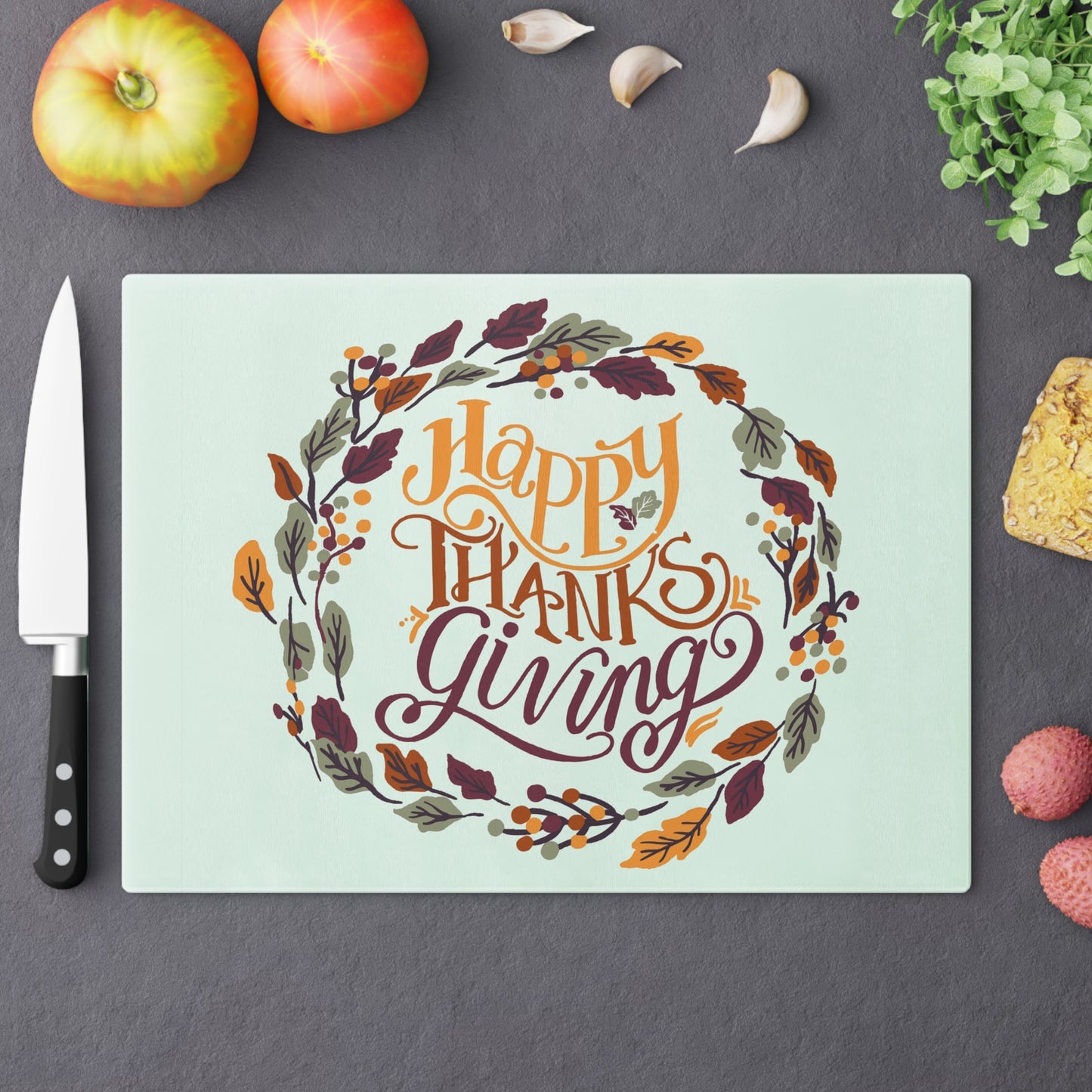 Thanksgiving Cutting Board — 'Happy Thanksgiving' Autumn Wreath Serving Board