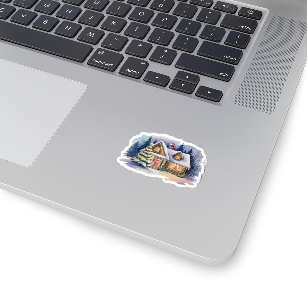 Cozy Snowy Cottage Kiss-Cut Sticker — Holiday Winter Home Decal