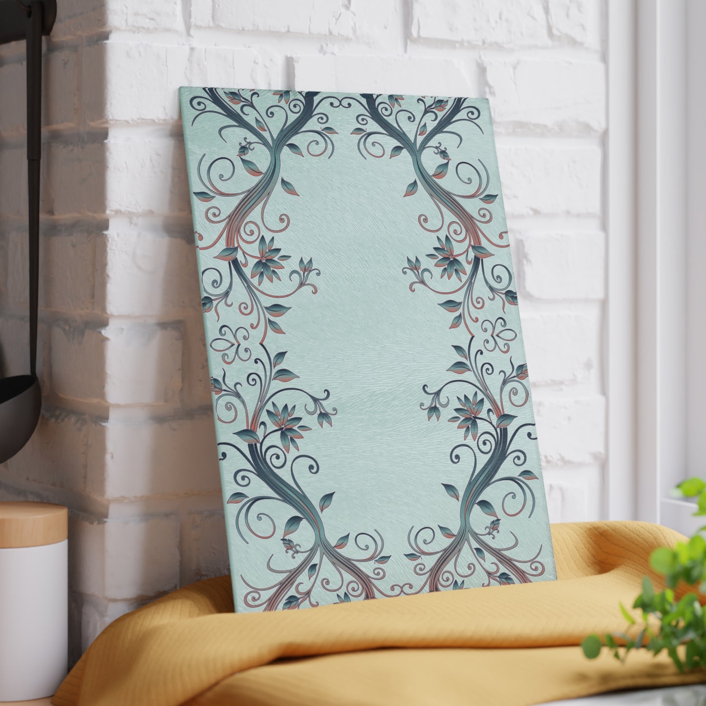 Floral Vine Glass Cutting Board — Mint Decorative Kitchen Chopping Board