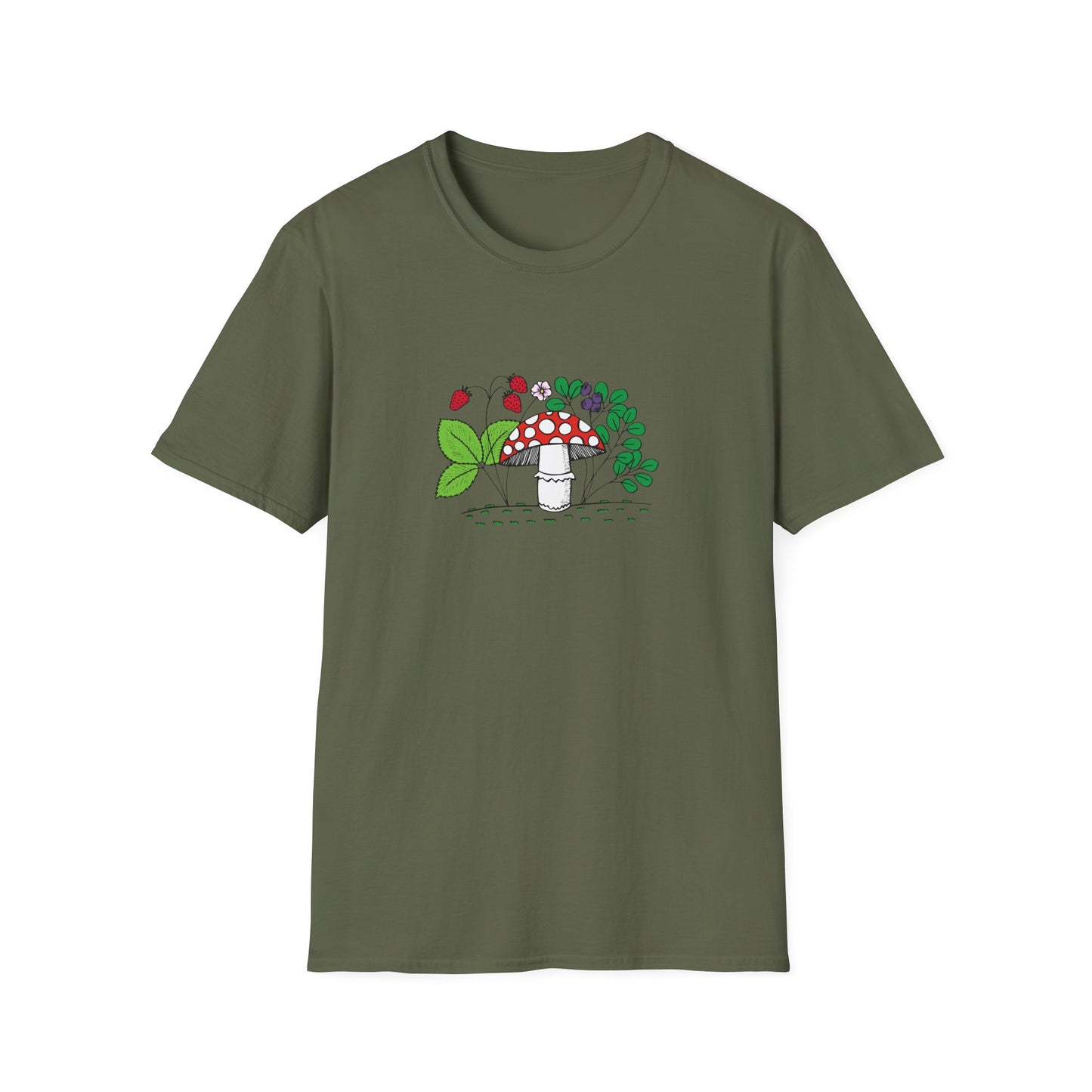Whimsical Mushroom T-Shirt for Nature Lovers, Casual Tees, Gift for Gardeners, Unisex Softstyle Shirt, Eco-Friendly Apparel