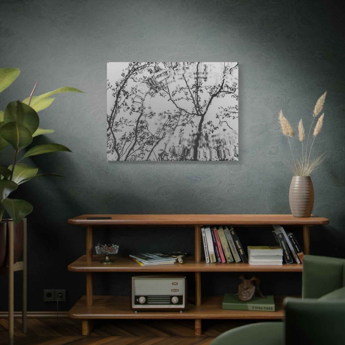 Canvas Wall Art — Monochrome Blurred Ferris Wheel with Tree Silhouettes