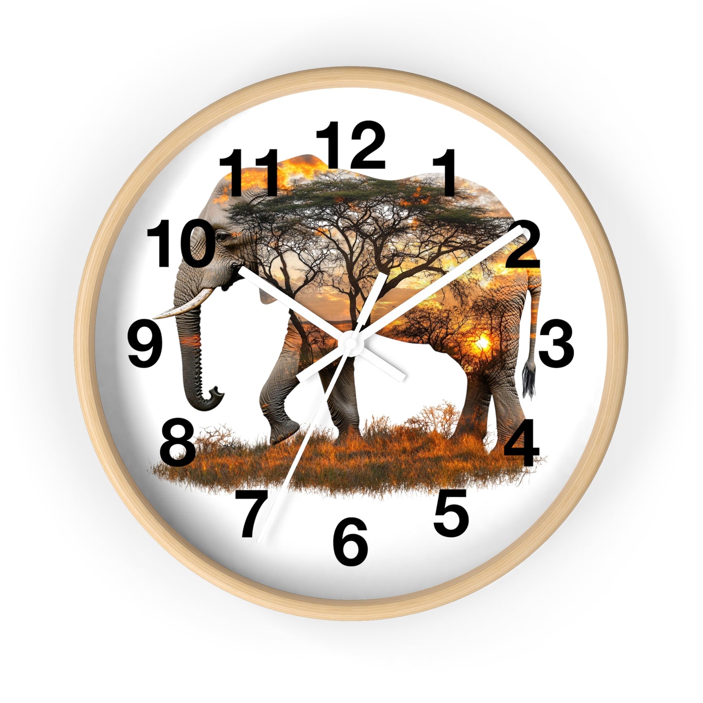 Elephant Sunset Wall Clock