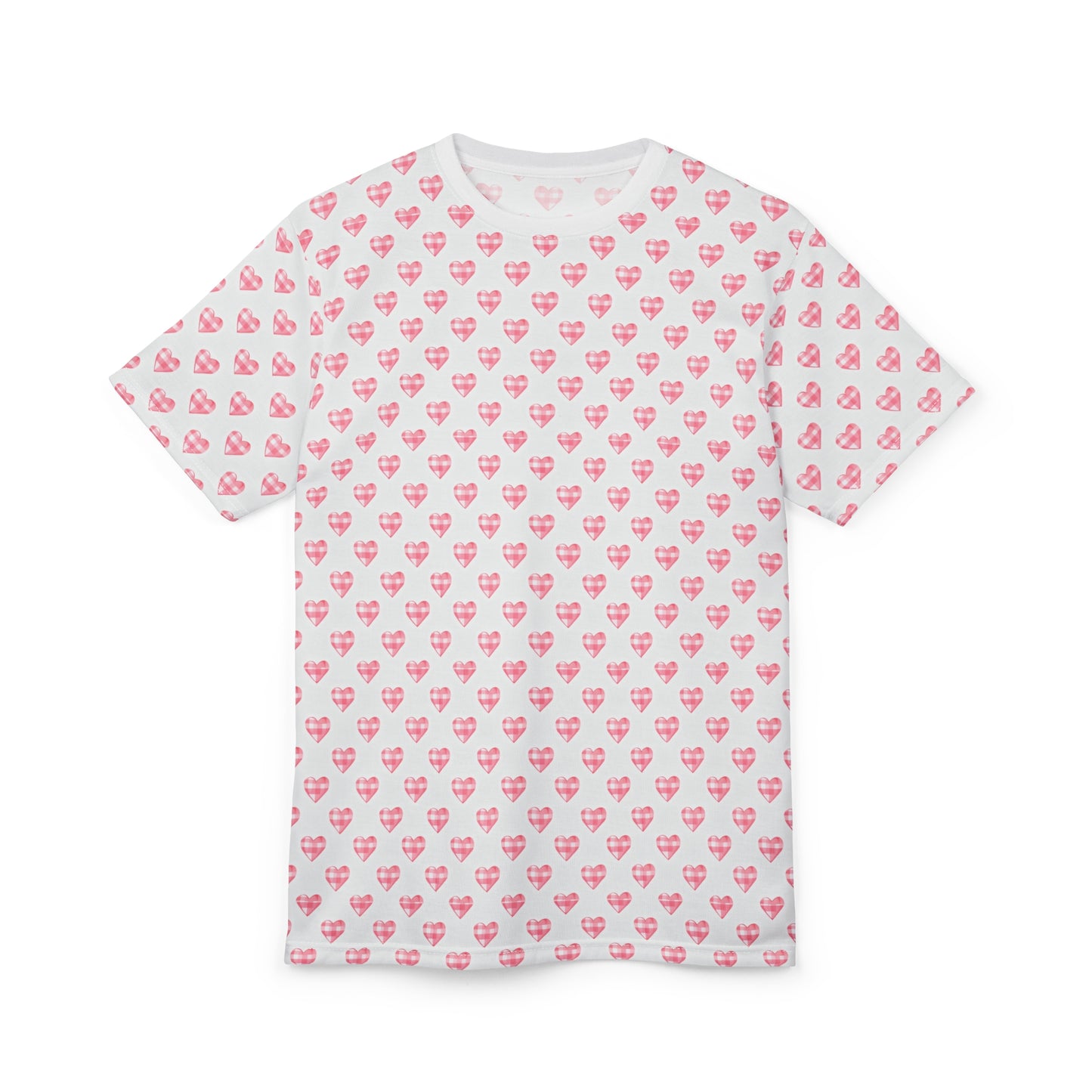 Pink Heart Pattern T-Shirt — All-Over Print Cute Valentine Tee