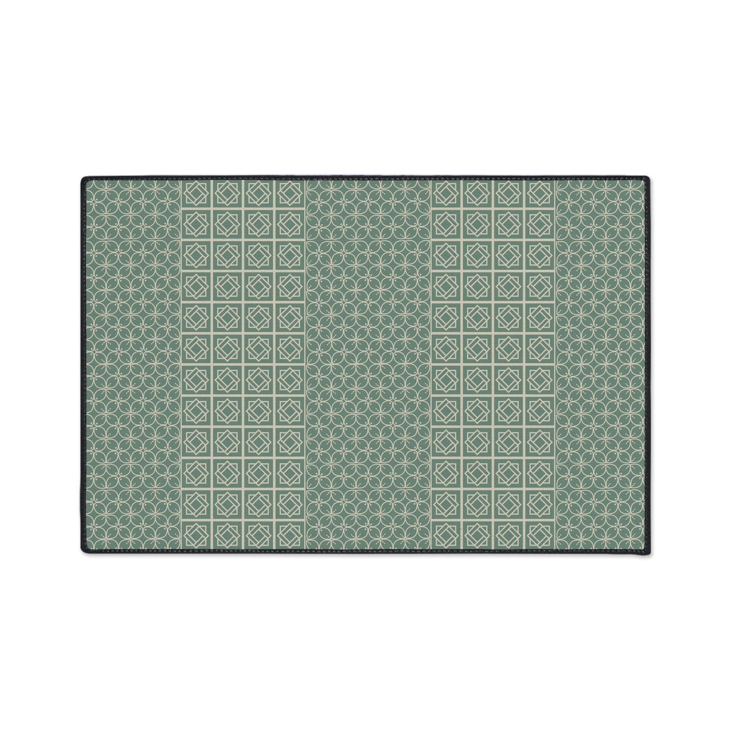 Green Geometric Heavy Duty Floor Mat — Durable Non-Slip Entry Rug