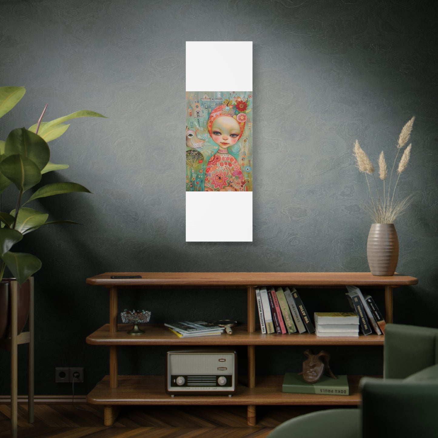 Whimsical Girl & Bird Matte Canvas Wall Art — Stretched Decorative Painting