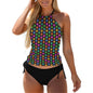 2-Piece Women's Tankini Set with High Neck Halter Top - Daisy