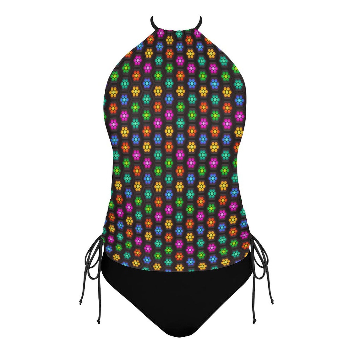 2-Piece Women's Tankini Set with High Neck Halter Top - Daisy