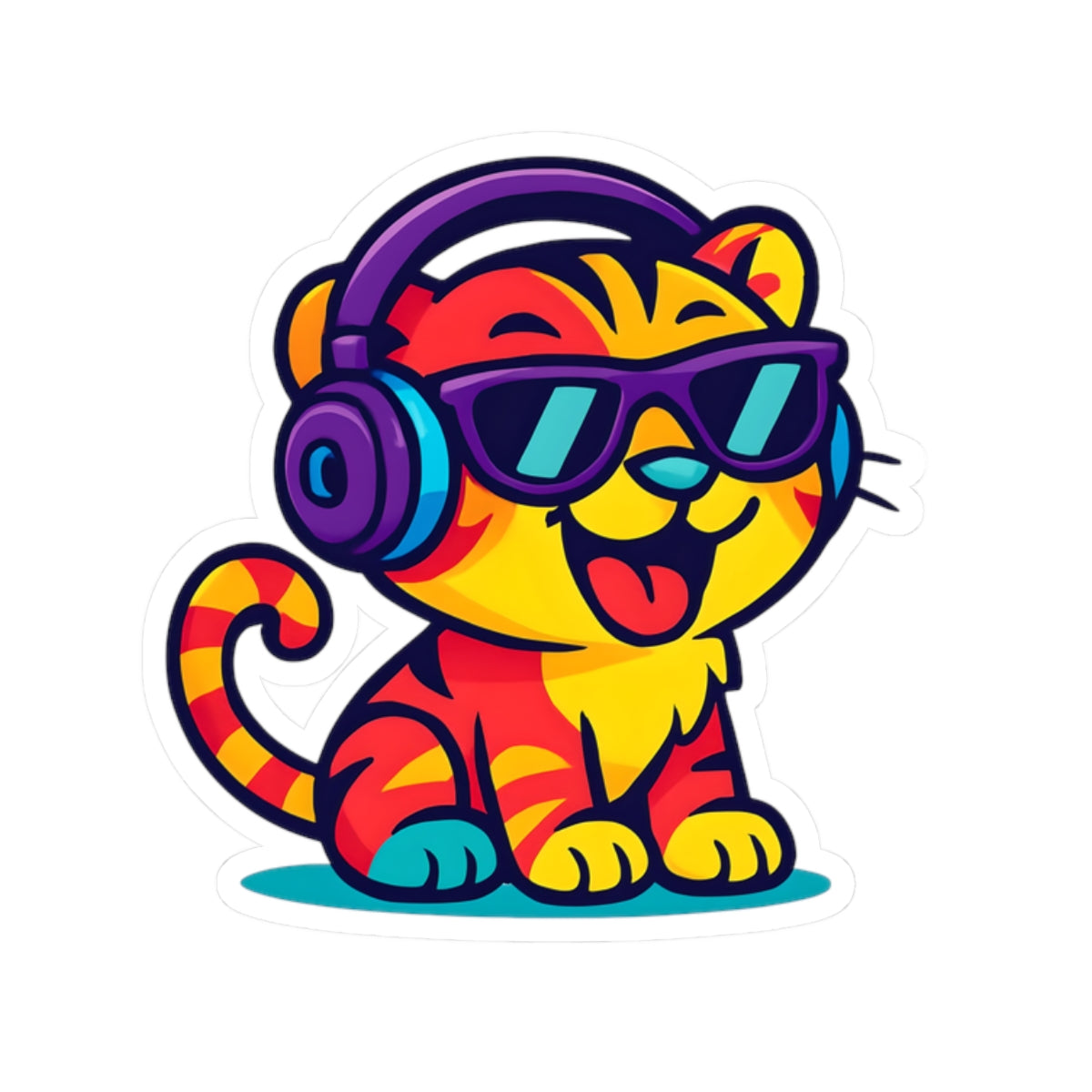 Colorful Tiger Kiss-Cut Stickers, Cute Cat Decals for Laptops, Water Bottles, Party Favors, Gifts for Kids