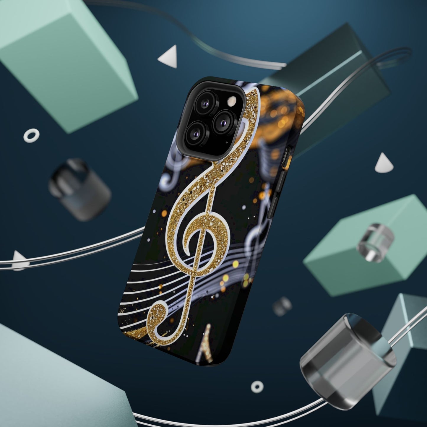 Music Notes Magnetic Impact-Resistant Phone Case — Gold Treble Clef Design