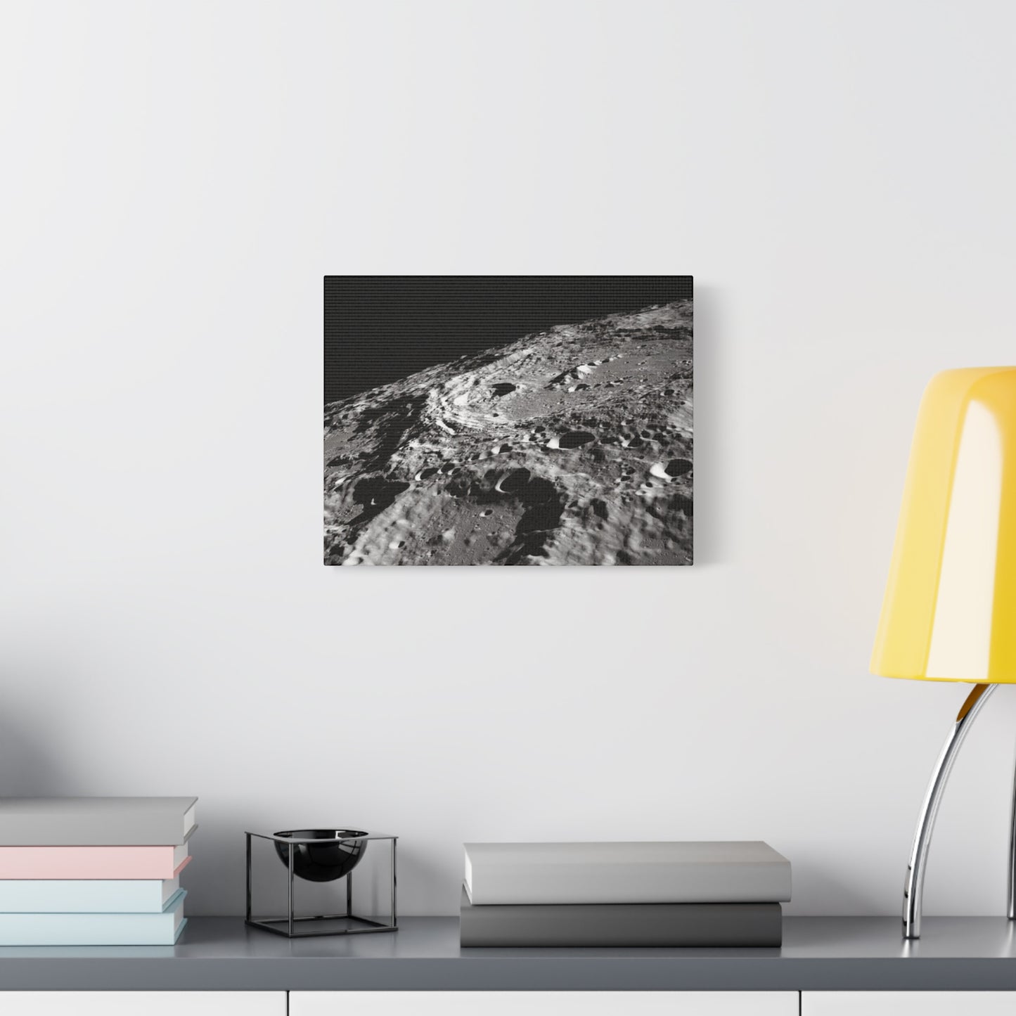 Lunar Surface Matte Canvas Print — Black & White Moon Crater Wall Art