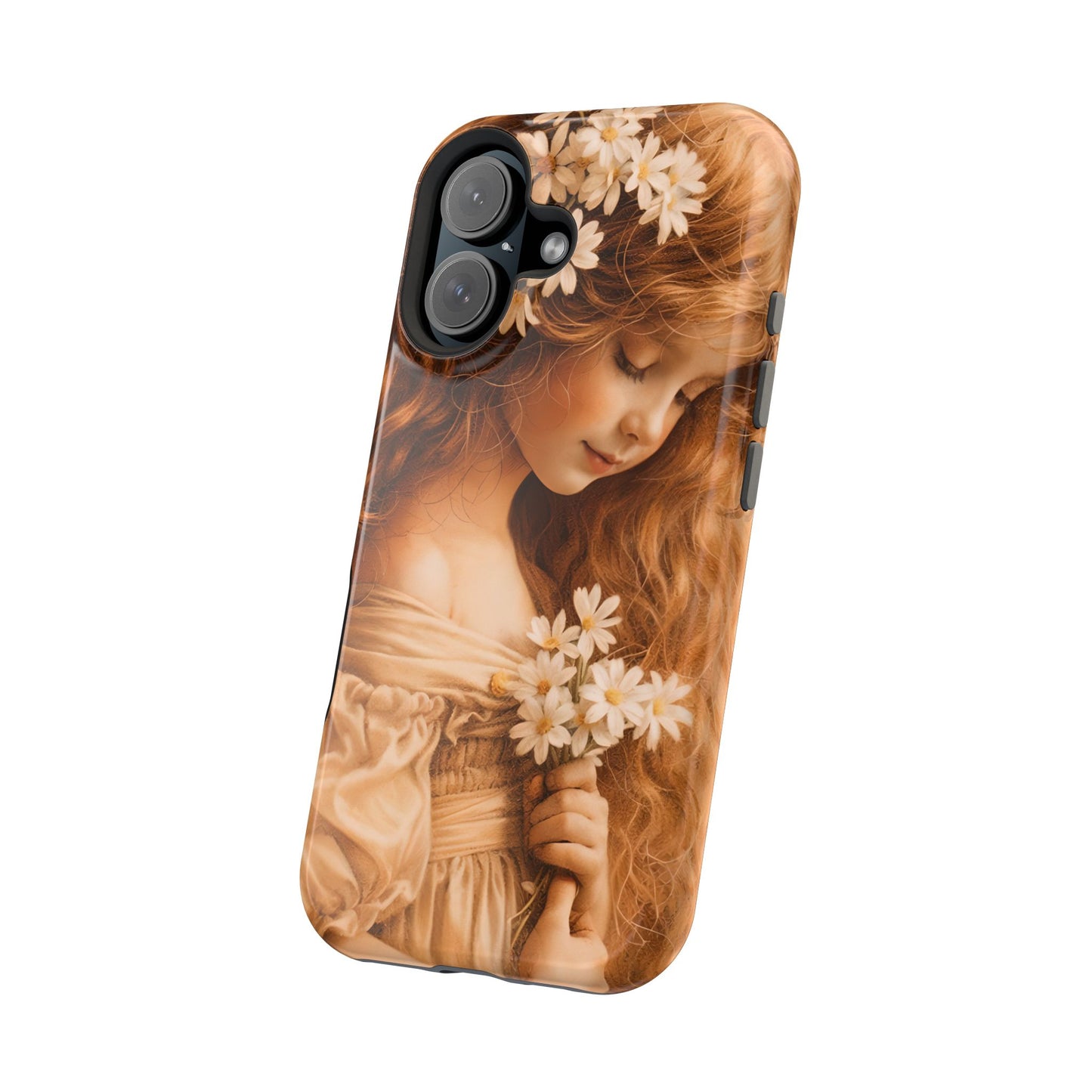 Vintage Floral Girl Magnetic Impact Phone Case — Protective iPhone Cover with Sepia Art