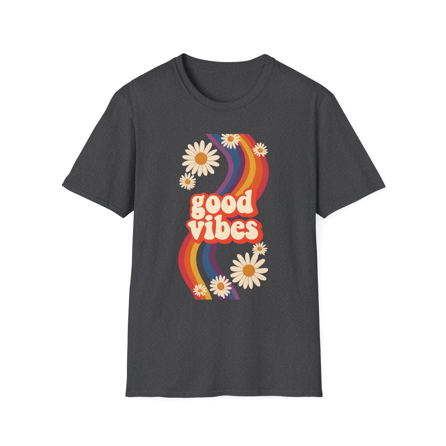 Good Vibes Unisex Softstyle T-Shirt, Retro Sunshine Tee, Positive Energy Shirt, Festival Apparel, Gift for Friends