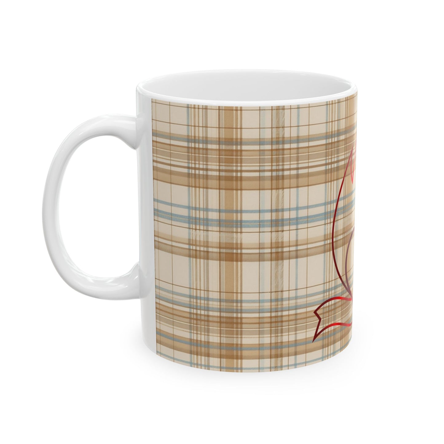 Plaid Heart Flame Ceramic Mug – Cozy Rustic Coffee Cup (11oz/15oz)