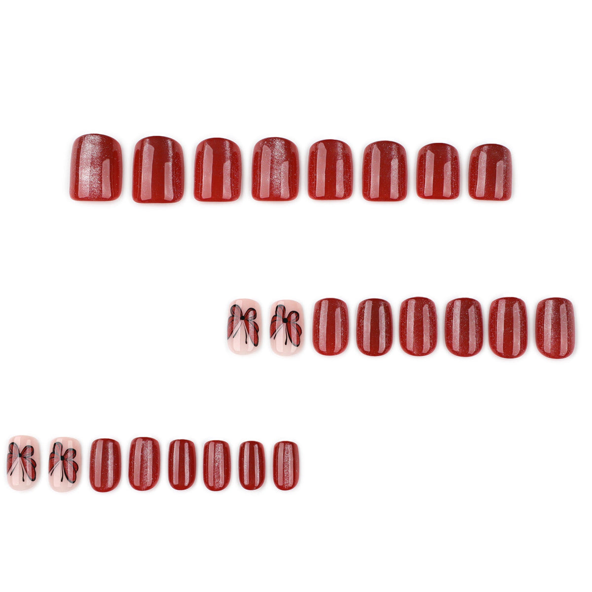 Red cat's eye flashes short square simple butterfly press-on nails – Image 2