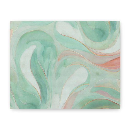 Abstract Green Marble Canvas Print — Teal & Coral Swirl Wall Art