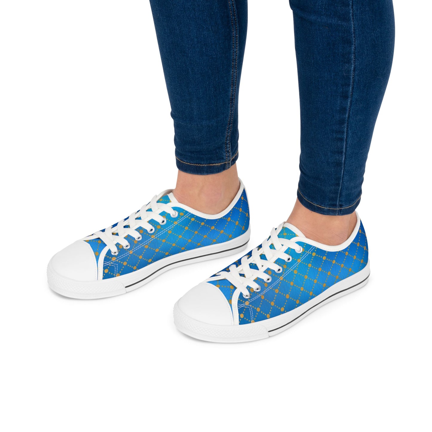 Blue Gold Lattice Low Top Sneakers