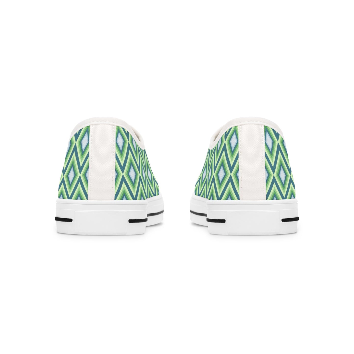 Green Geometric Diamond Pattern Women's Low Top Sneakers — Casual Retro Graphic Tennis Shoes
