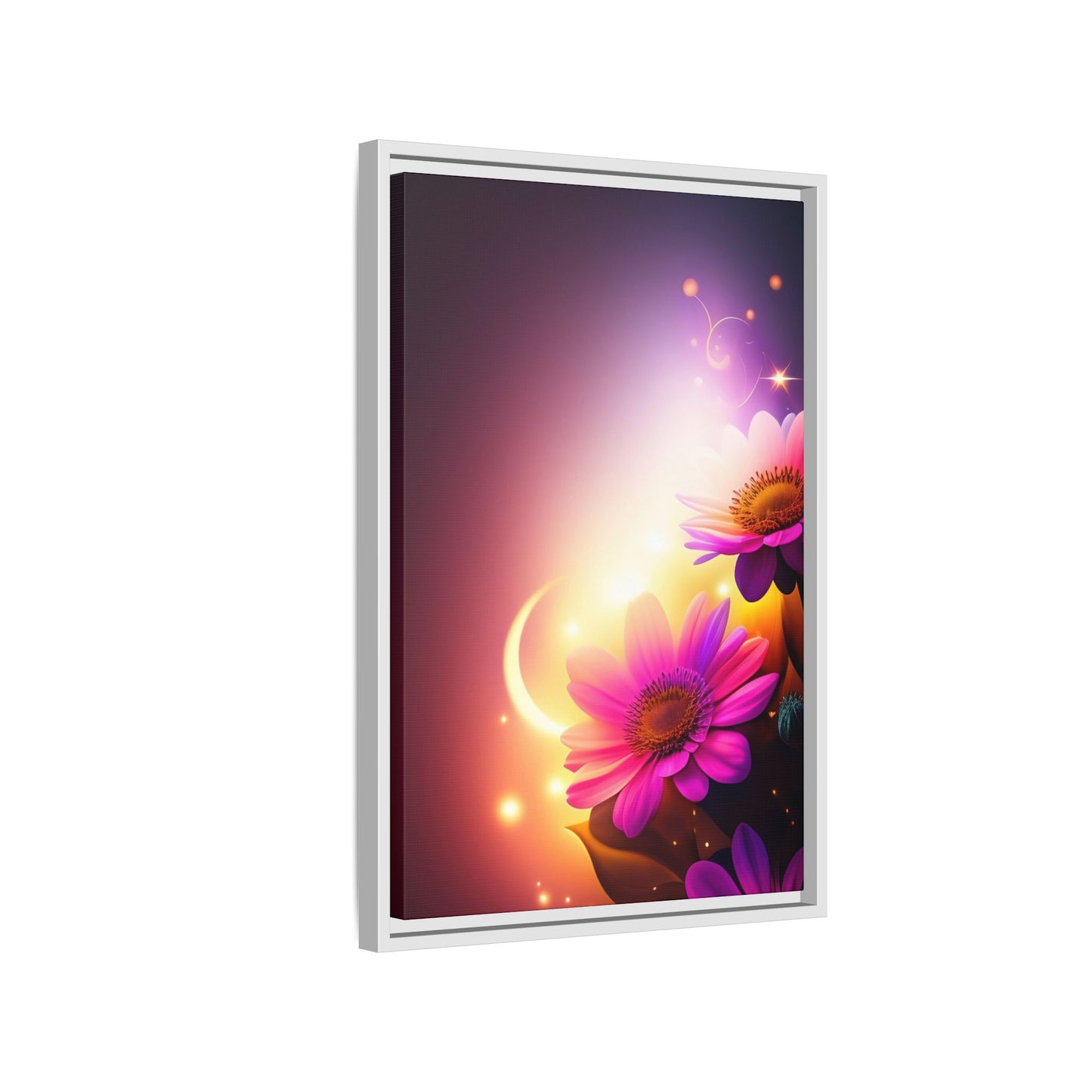 Framed Floral Canvas Art — Pink Daisies Sunset Wall Print