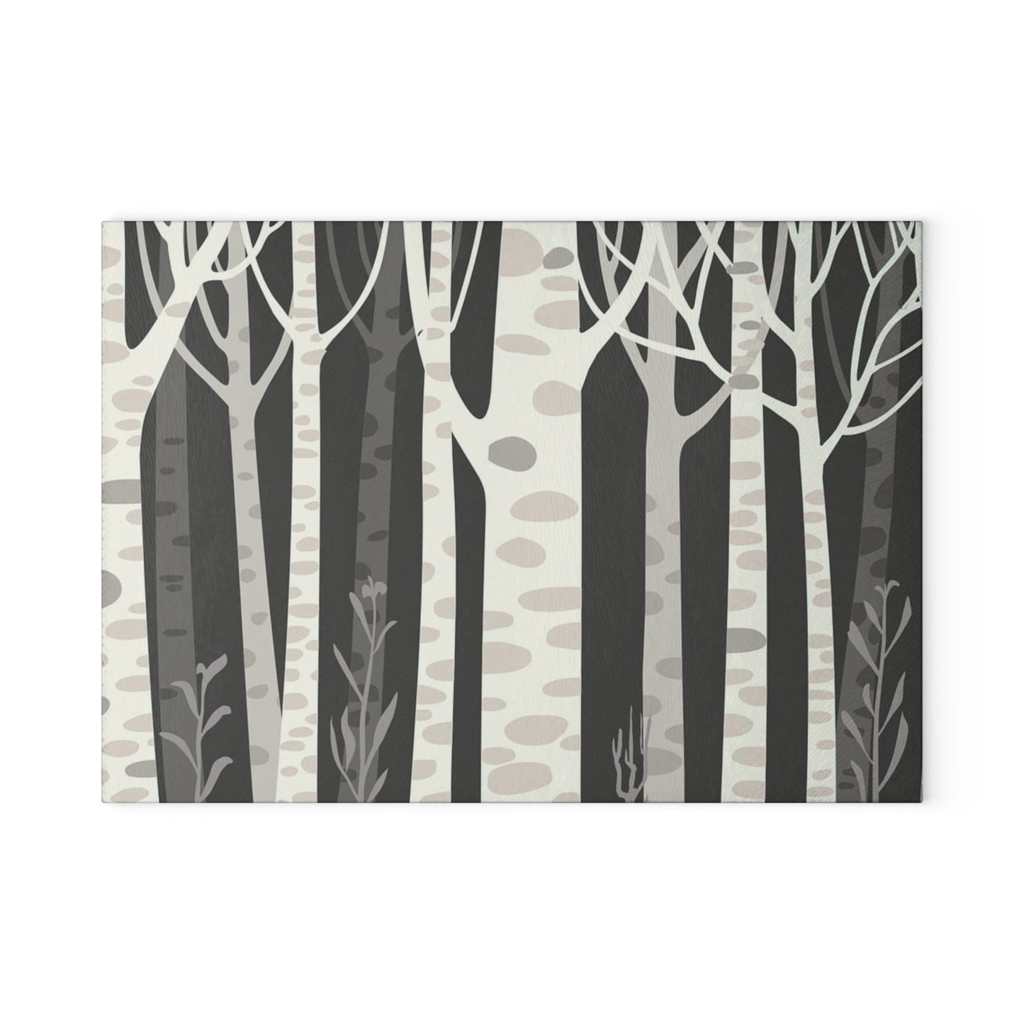 Birch Forest Glass Cutting Board – Monochrome Woodland Kitchen Decor